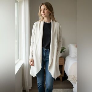 Soft Surroundings White Soft Cozy Ribbed Open Front Cardigan Size: Large